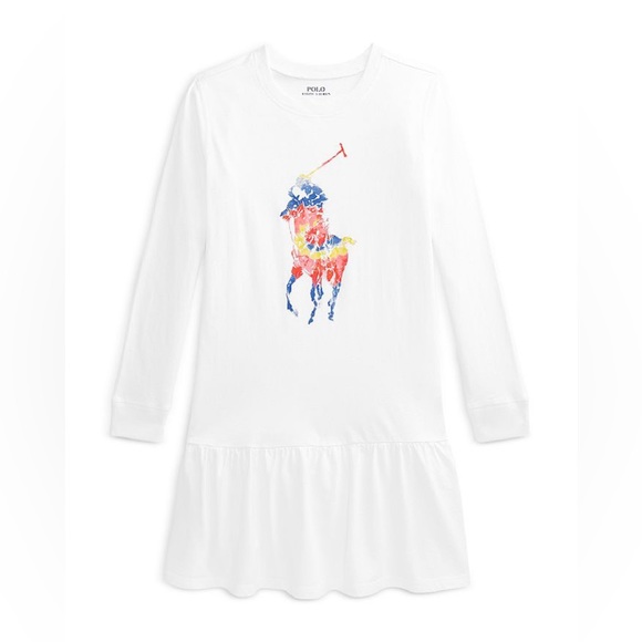 Polo Ralph Lauren Girls' Big Pony Cotton Jersey Dress…Color: White/Multi - Picture 1 of 6